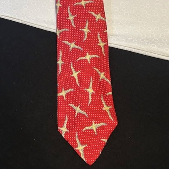 CHRISTIAN DIOR New York Paris 100% Silk Polka Dot Bird TIE